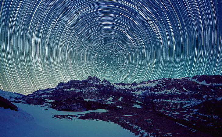 Switzerland Stars, white and black mountain, Europe, Travel, Night, HD wallpaper